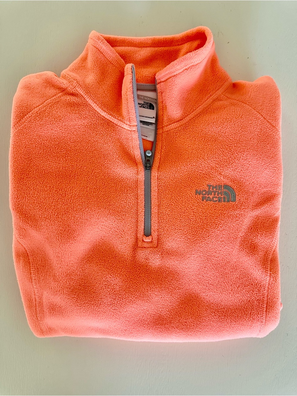 North Face quarter zip fleece jacket neon peach